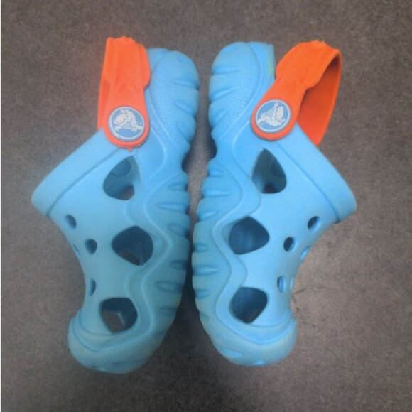 Crocs Blue Orange Iconic Comfort Clogs Size 8 Toddler Kids - Picture 3 of 4